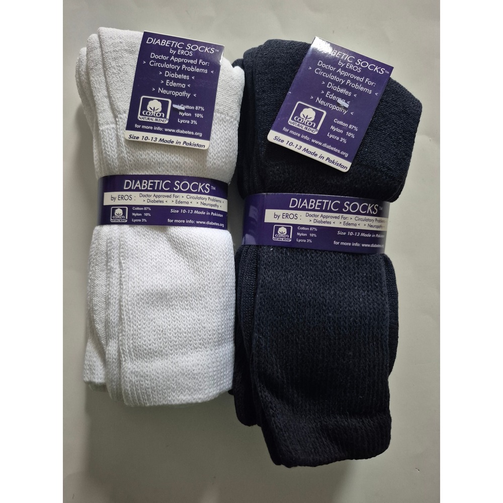 Diabetic 6‎ Pairs Socks Mens Circulation Edema Neuropathy Size 10-13 White Navy